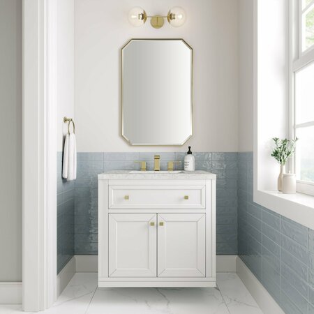 James Martin Vanities Chicago 30in Single Vanity, Glossy White w/ 3 CM Eternal Jasmine Pearl Top 305-V30-GW-3EJP